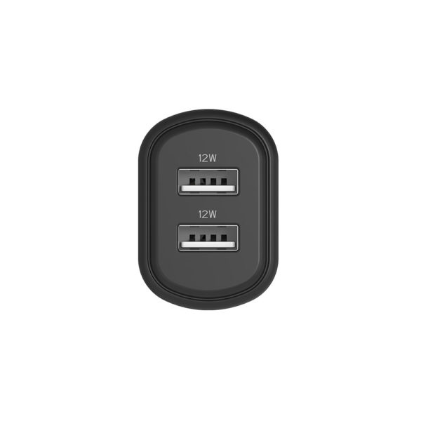 Cygnett PowerPlus 12W USB-A Dual Port Wall Charger in Black and at the back